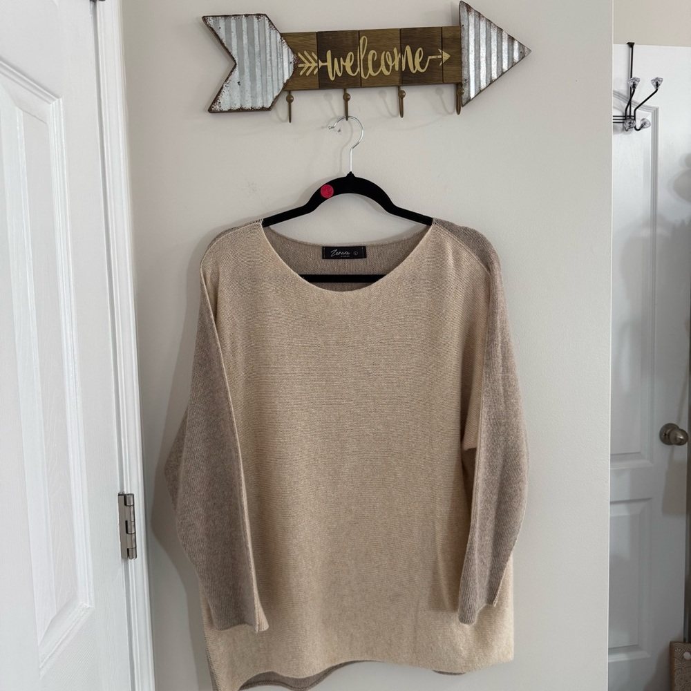 Zenara Women's Cream and Tan Cashmere Blend Sweater Size Large